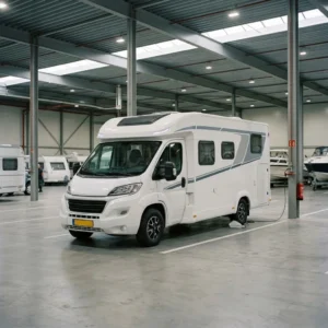 Camper in winterstalling als illustratie van hogere wegenbelasting in 2026
